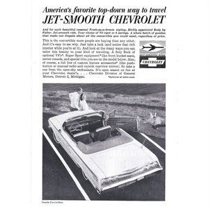 Jet Smooth Chevrolet Impala Convertible Car Auto 1960s Vintage Print Ad 9 inch